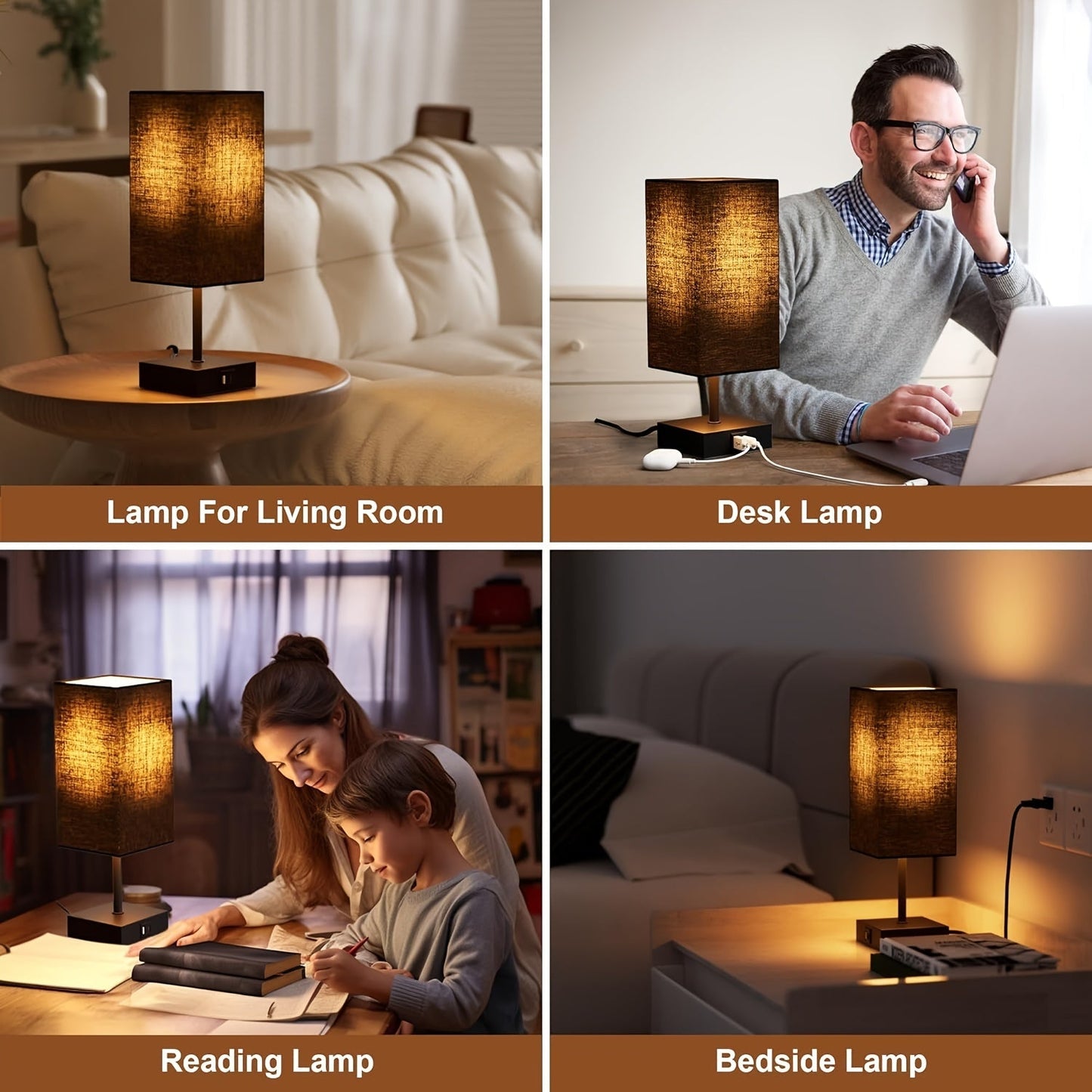 Set of 2 Bedside Table Lamps - Touch Control, USB C+A Charging Ports, 3-Way Dimmable, LED Bulbs , Upgraded Black for Bedroom Decor
