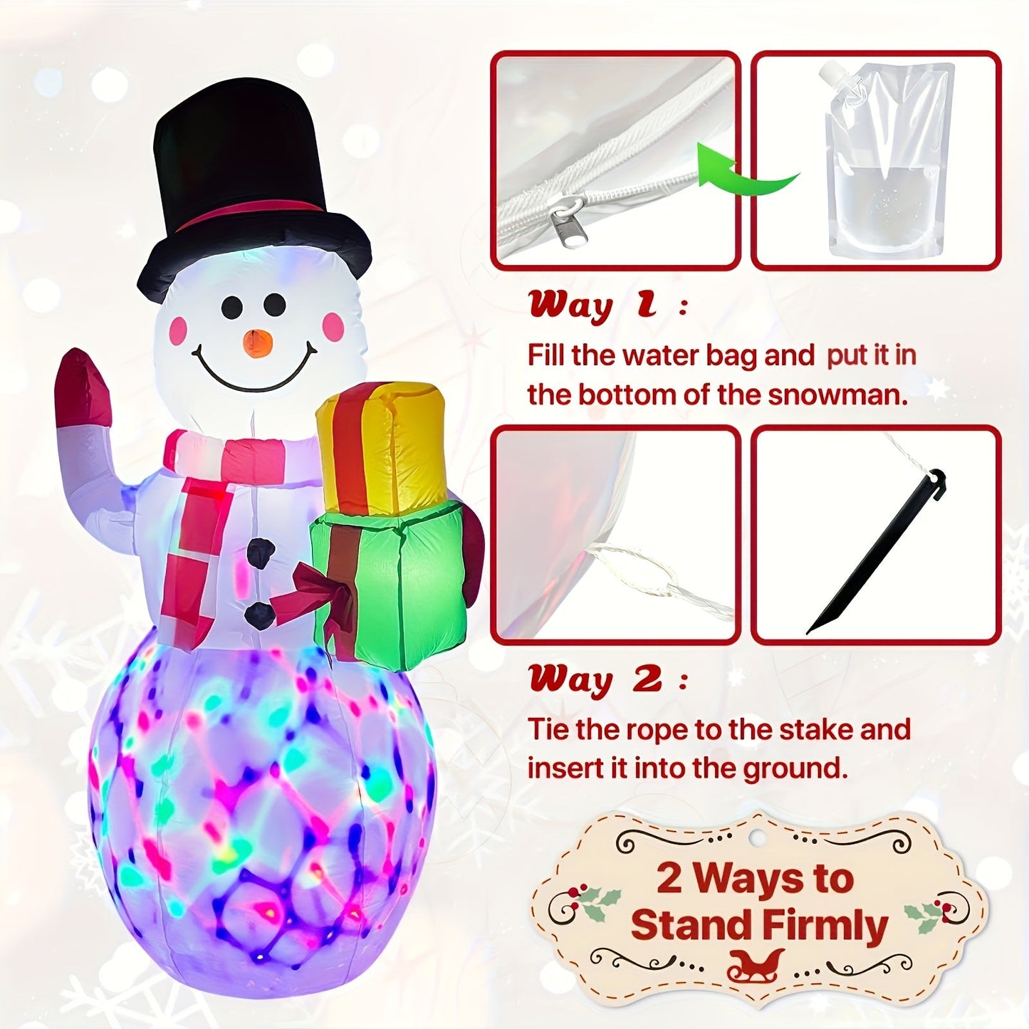 5ft Christmas Inflatable Snowman - Outdoor Yard Decor with Rotating LED Lights, Garden Christmas Decoration, Festival Decor for Restaurants