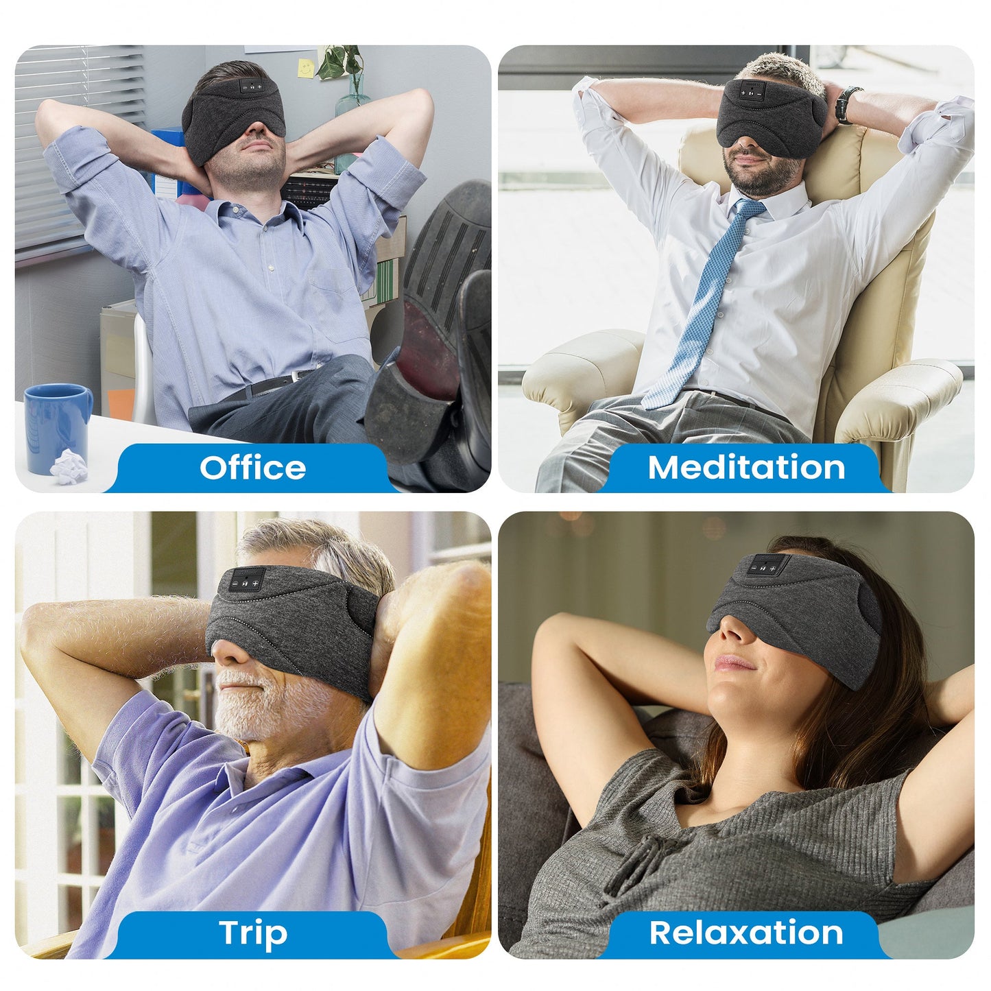 Sleep Mask with Headphones – White Noise, Blackout Light, Ice-Feeling, Extra Soft Modal Lining Eye Mask