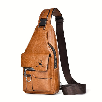 Men's PU Leather Vintage Chest Bag – Casual Large Capacity Crossbody with Multi-Compartments – Waterproof Premium Design for Everyday Use