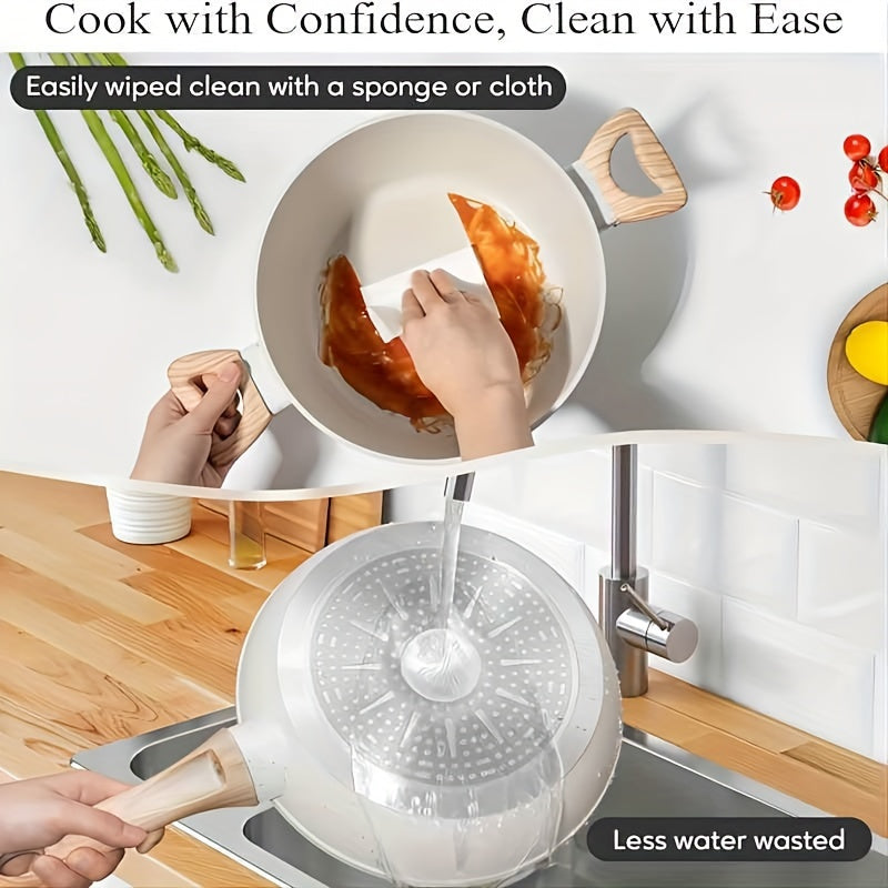 12-Piece Non-Stick Cookware Set – Induction-Ready Granite Pots & Pans, Includes Frying Pan, Steamer, Silicone Spatula, and Tongs, White