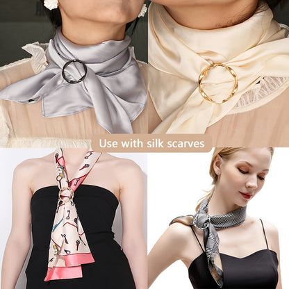 6 Piece Set Silk Scarf & T-Shirt Clips – Elegant Metal Round Ring Buckles in Bronze, Gold, Silver & Black, Sewing & Knitting Accessories for Jewelry Making with Loops