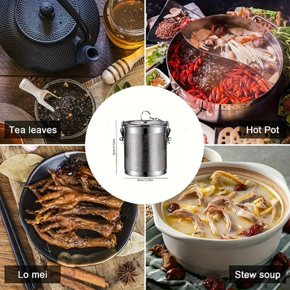 Stainless Steel Spice Infuser – Reusable Fine Mesh Strainer with Extended Chain for Loose Tea, Herbs and Seasonings – Ideal for Cooking, Brewing, and Kitchen Use