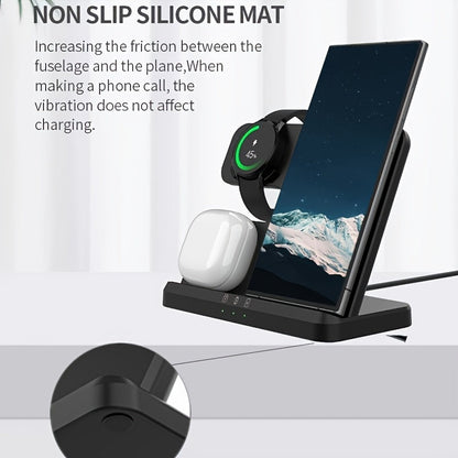3 in 1 Fast Wireless Charger Stand - Compatible with Samsung Galaxy S24/S23 Ultra, Z Flip/Fold Series, Galaxy Watch 7/6/5 Pro, and Galaxy Buds 2 Pro