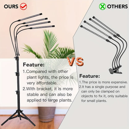 Grow Light with Stand – White & Warm White Spectrum, 10 Dimmable Brightness, 3 Timer Modes, Adjustable Gooseneck for Indoor Plant Growth