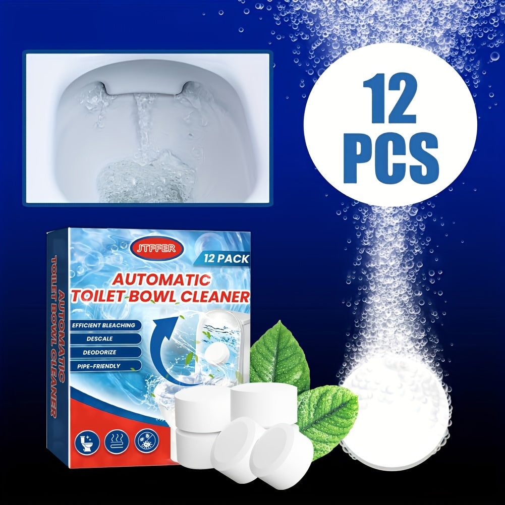 12 Pack Automatic Toilet Bowl Cleaner Tablets with Bleach – Hassle-Free, Long-Lasting Tank Cleaners with Advanced Sustained-Release – Essential for Sparkling Restrooms