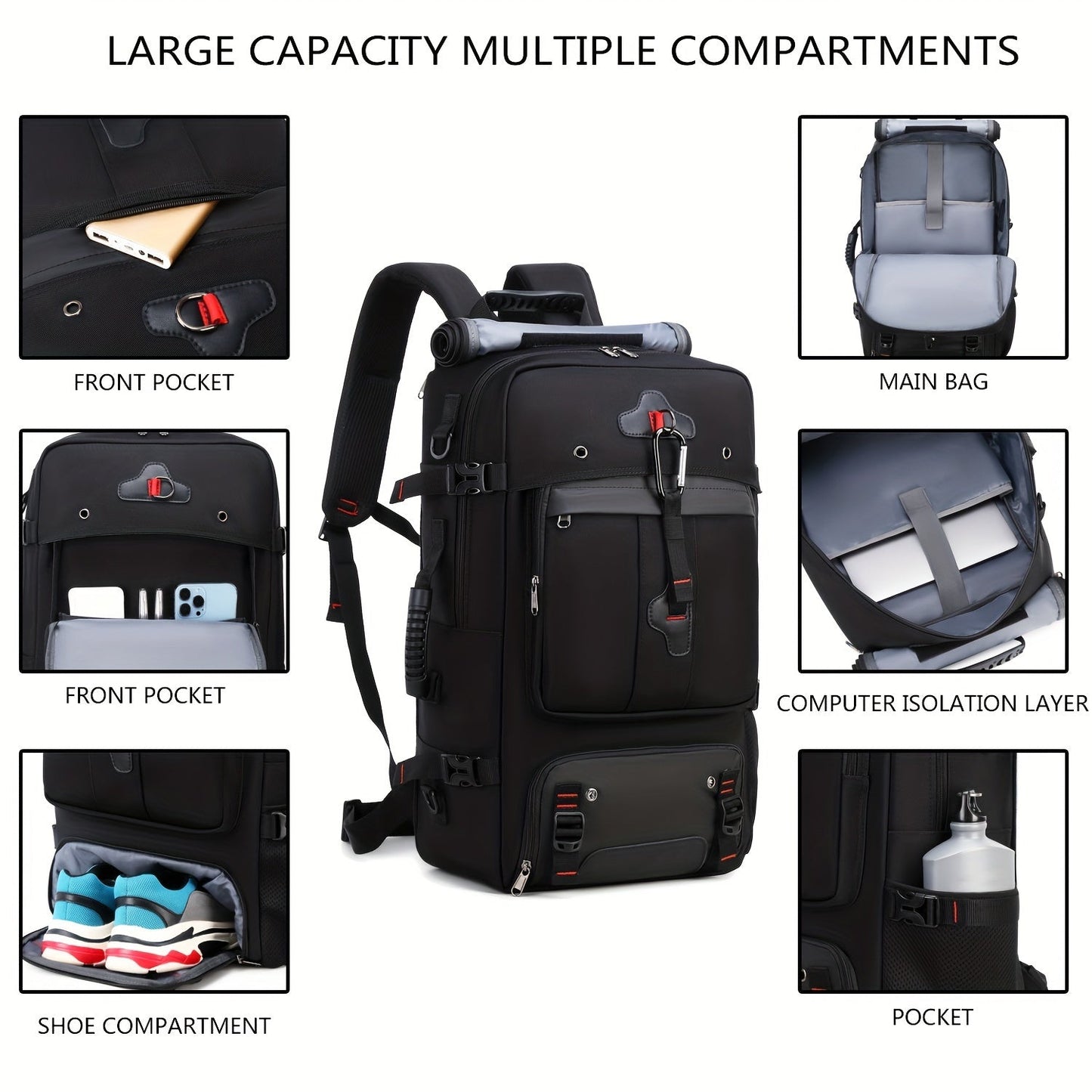 50L Spacious Hiking Travel Backpack - Multi-Functional, Water-Resistant, with Shoe Compartment, Laptop Sleeve, Ventilated Ergonomic Design - Ideal for Outdoor Camping, Sports and Adventures