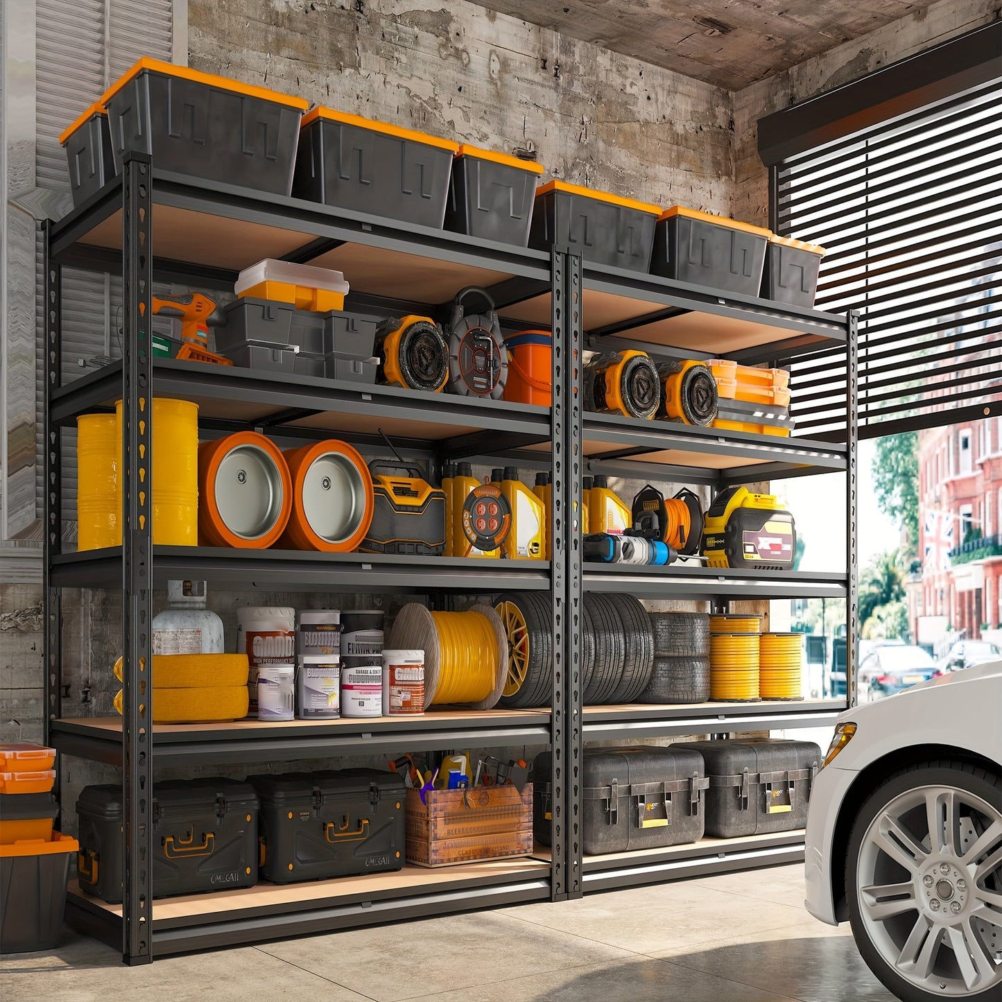Heavy Duty 2000LBS 5-Tier Garage Shelving Unit – Adjustable Metal Storage Rack, 35.5"W x 72"H x 15.8"D – Ideal for Garage, Basement, and Pantry