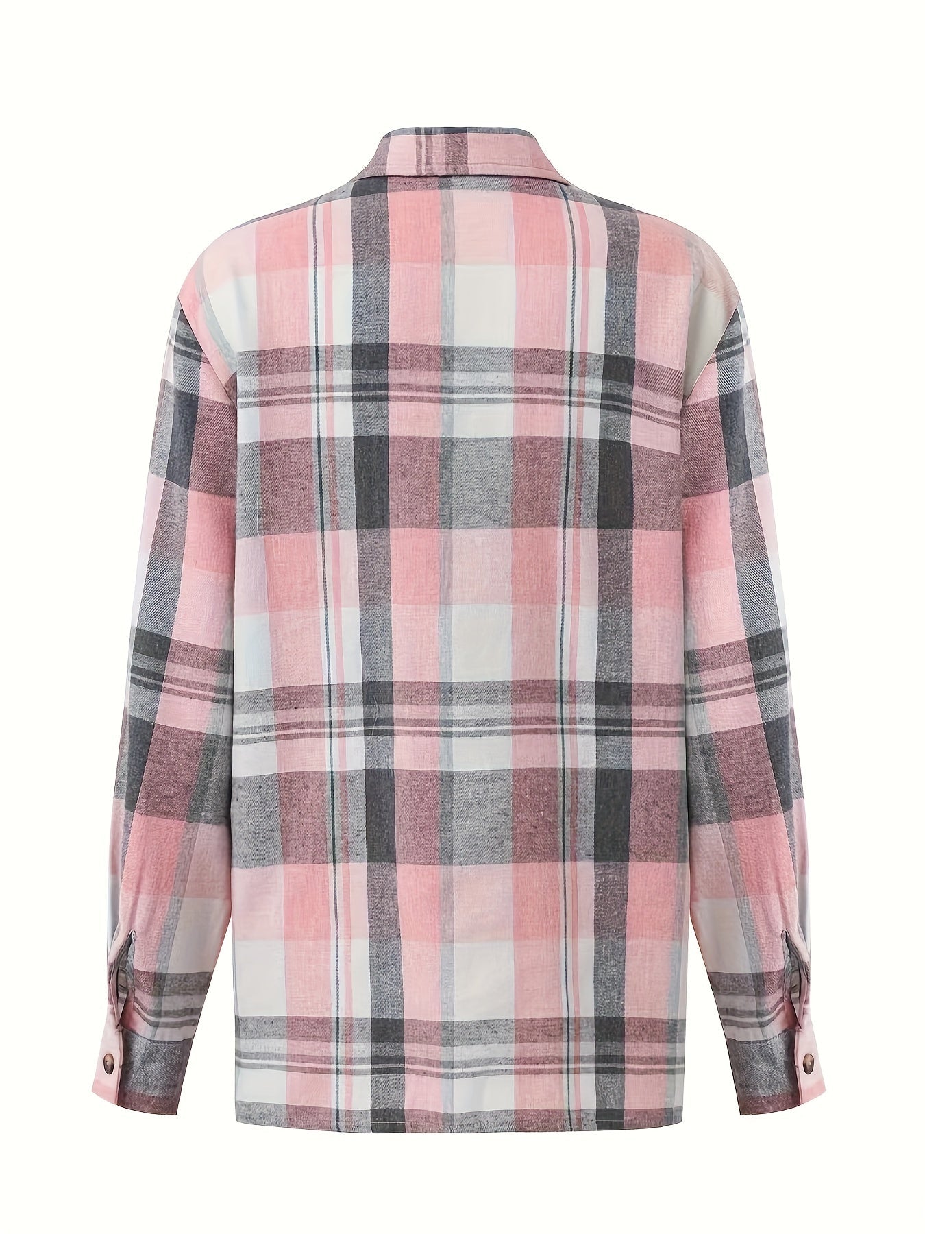 Plaid Print Button-Front Long Sleeve Shirt – Casual Women's Clothing
