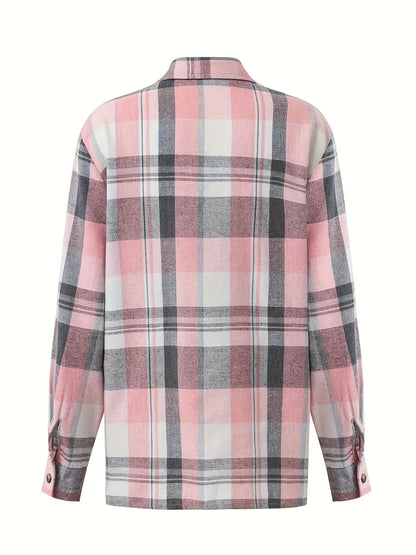 Plaid Print Button-Front Long Sleeve Shirt – Casual Women's Clothing