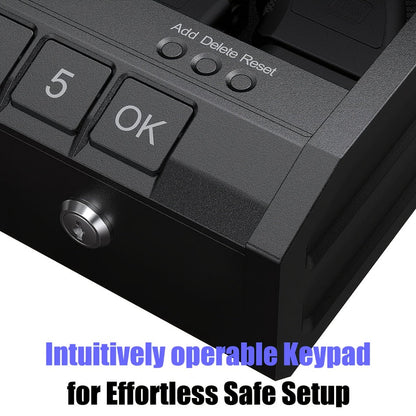 Biometric Gun Safe – Quick-Access Handgun Storage Box with Fingerprint, Keypad, and Keys – Firearm Safety Device for Home, Bedside, Nightstand, and Car