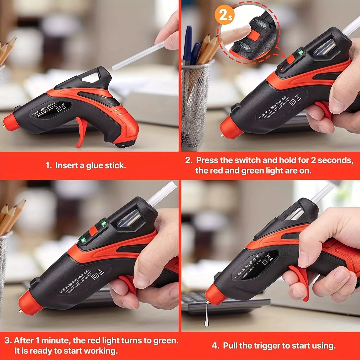 Cordless Hot Melt Glue Gun with 30PCS Glue Sticks - Rechargeable Hot Glue Tools Set