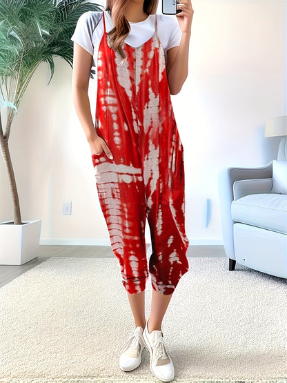 Solid Patched Pockets Overall Jumpsuit – Versatile V-Neck Design for Spring and Summer – Women’s Clothing