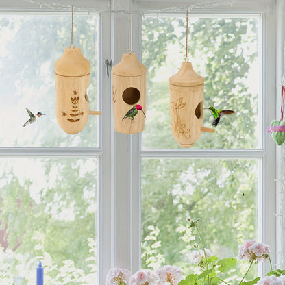 3pcs Hummingbird House Set – Natural Wooden Hanging Houses for Outdoor Gardening & Home Decoration Gifts