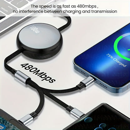 Reversible USB Charging Cable – 6A 100W Fast Charging for iPhone, Huawei, Samsung & More, 480Mbps Data Sync, ≤36V Power Supply