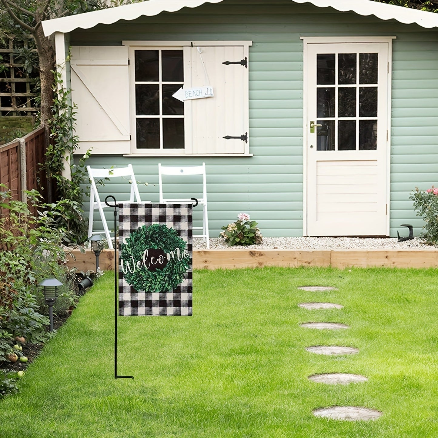 Garden Flag Holder Stand - Black Wrought Iron Yard Flag Pole, Holds Flags Up to 12.5" Wide, Coated with Tiger Clip and Rubber Stopper for Outdoor Decoration