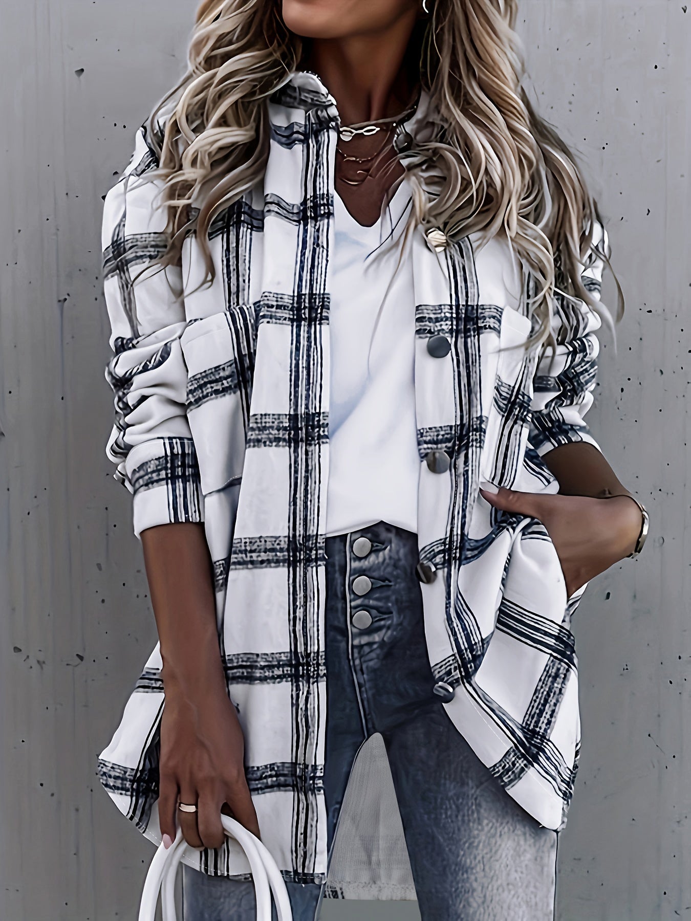 Timeless Plaid Shacket Jacket – Stylish Button-Front Outerwear for Women – Cozy, Versatile & Trendy Long Sleeve Clothing