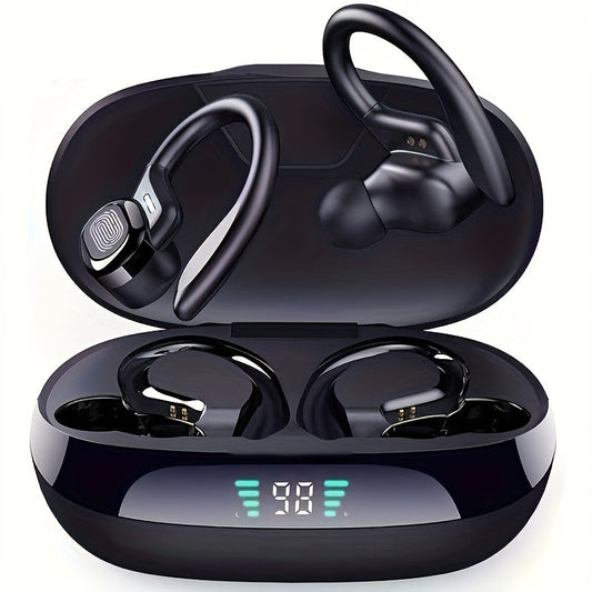 True Wireless Earbuds – TWS Earphones with Mic, Sport Earhook Headset, Stereo In-Ear Headphones with LED Display Charging Case