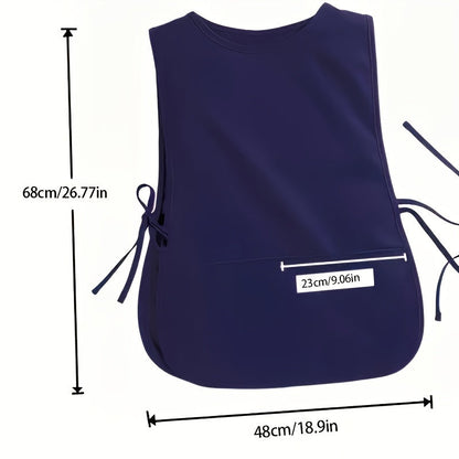 Vest Style Side-Tied Apron with Pockets – Polyester, 68cm Length x 48cm Width, Ideal for Kitchen and Dining Room Use