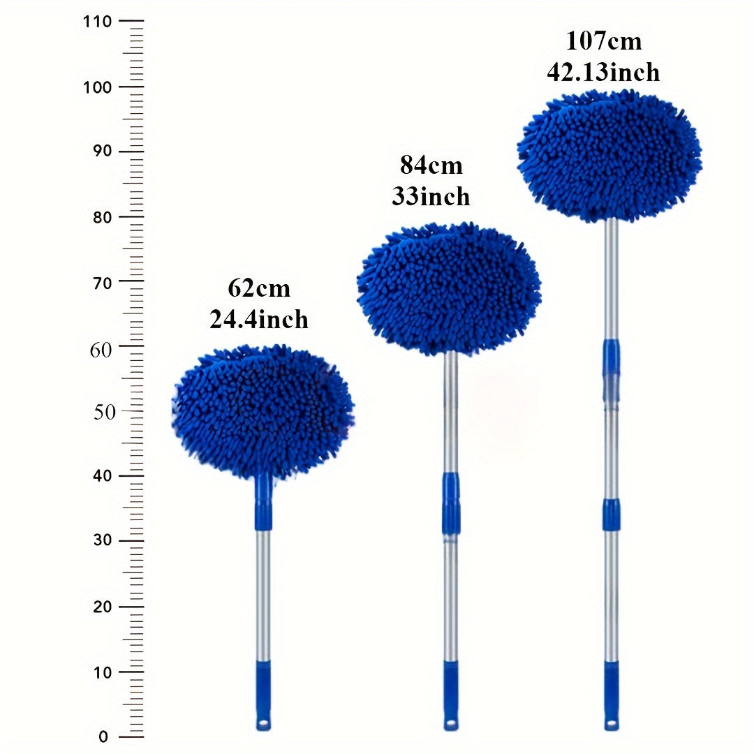 Ergonomic Long-Handle Microfiber Car Wash Mitt - Blue, Extendable and Durable for Effortless Car Washing