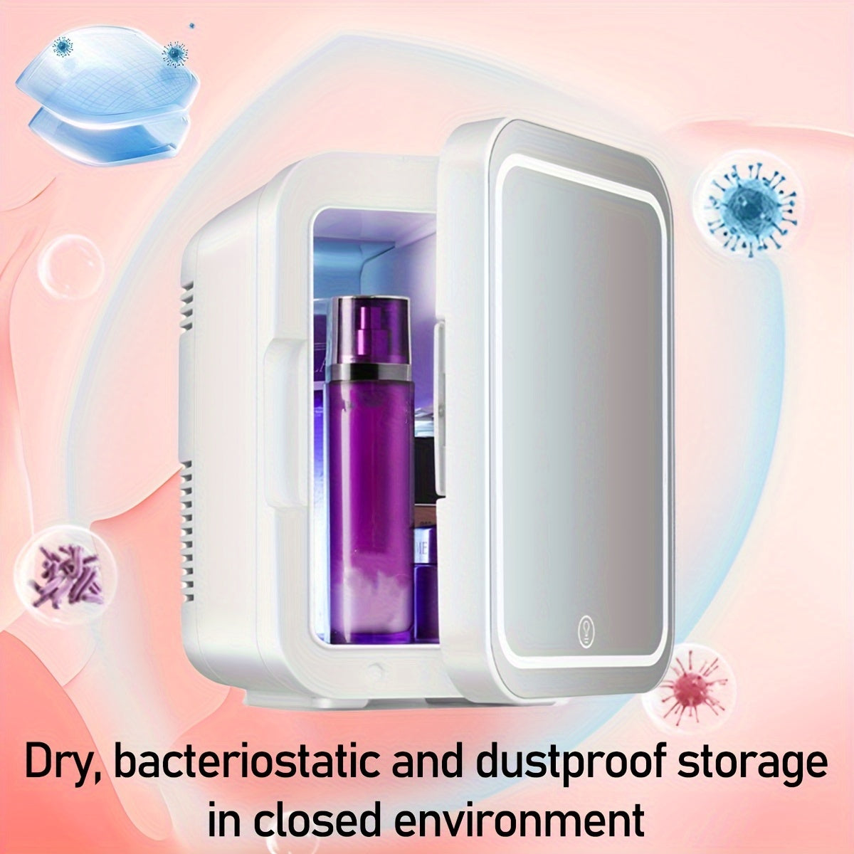 4L Mini Refrigerator with LED Makeup Mirror Panel – 3-Speed Brightness Light, Auto Defrost, Computer Temperature Control, Ideal for Skincare, Cosmetics, Drinks, Snacks, Car Travel, Home