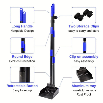 Ultimate Pet Pooper Scooper Set - Adjustable Stainless Steel Long Handle, Durable Tray and Rake - Easy Pick-Ups for Large, Medium, Small Dogs - Convenient, Sanitary, Easy to Clean