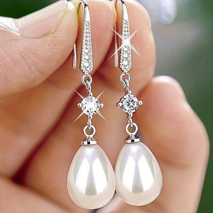 2 Pairs Elegant Zirconia & Imitation Pearl Pendant Earrings – Shiny, Exquisite Design for Women, Bride Engagement & Anniversary Gift