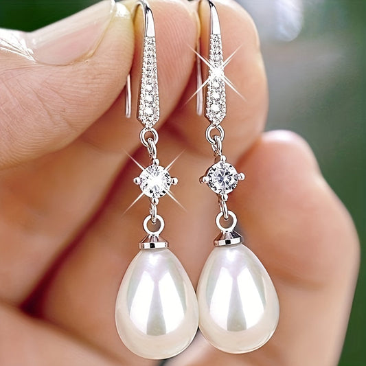 2 Pairs Elegant Zirconia & Imitation Pearl Pendant Earrings – Shiny, Exquisite Design for Women, Bride Engagement & Anniversary Gift