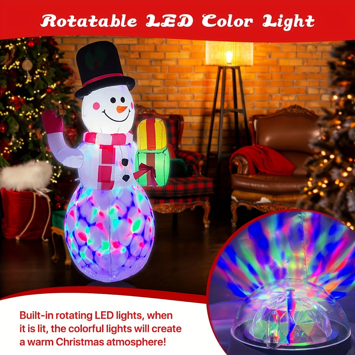 5ft Christmas Inflatable Snowman - Outdoor Yard Decor with Rotating LED Lights, Garden Christmas Decoration, Festival Decor for Restaurants