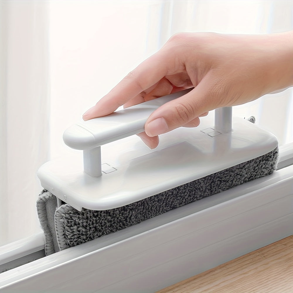 4 Piece Window Groove Cleaning Brush Set – Easy Glide Squeegee Handle, 3 Microfiber Cloths, No-Electricity Sliding Door Track & Crevice Cleaning Tool for Home