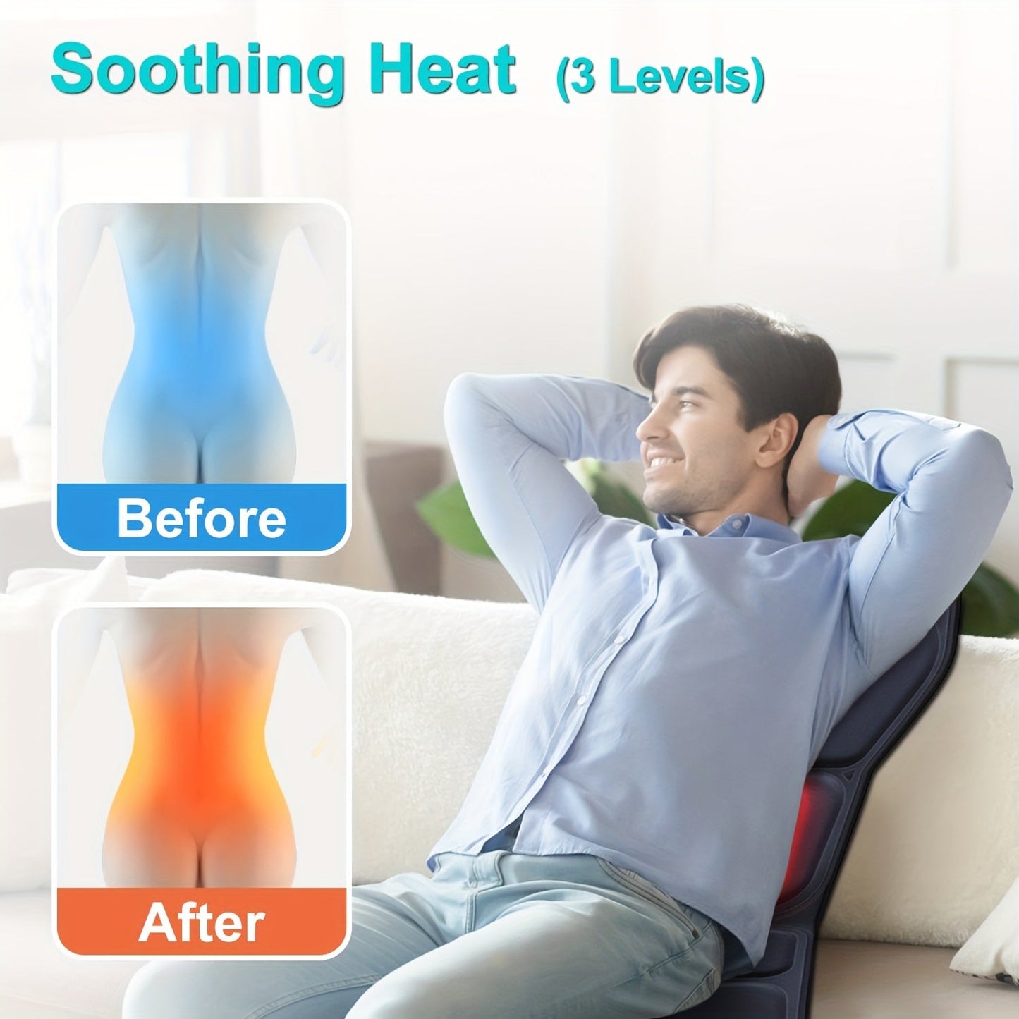 9 Mode Massage Seat Cushion with Adjustable Lumbar Support and Heating – Ergonomic Back Massage Chair for Home and Office, Whole Body Relaxation for Men and Women