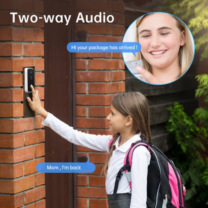 2K Wireless Doorbell Camera – HD Night Vision, 2.4G WiFi, Rechargeable, Two-Way Calls, PIR Motion Detector, Photo and Recording, APP Control, Voice Change Function