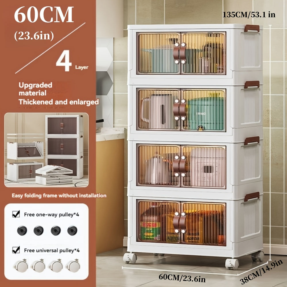 5 Layer Plastic Storage Box with Lid - Extra Large 19.3 Inch Folding Stack Container with Wheels, Ideal for Wardrobe, Bathroom, Home, Office, Dormitory