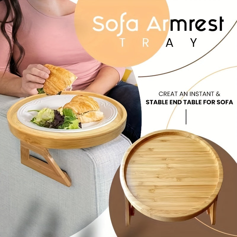 Foldable Bamboo Sofa Armrest Tray – Instant & Stable End Table for Sofa, 9.84" x 5.12", No Power Required, Hardwood Construction