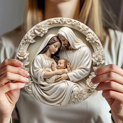 Round Aluminum 'Nativity' Sign - 8x8 Inches | 3D Vision Christmas Wreath Sign for Front Door, Living Room, Cafe, Farmhouse | Ideal Gift & Home Decoration