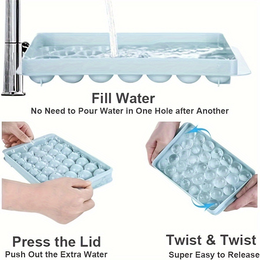 33 Grid Round Ice Cube Tray – Lead-Free, Polish Glossy, Dustproof, Easy-Release, BPA-Free – Perfect for Home Kitchen Use ( Blue )