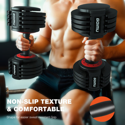 Adjustable Dumbbell 25-55LB – Quick 1-Second Weight Change, 5-in-1 Free Weight with Anti-Slip Handle, Space-Saving Home Gym Equipment