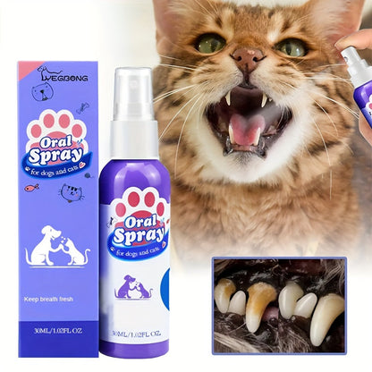 Cat and Dog Teeth Cleaning Spray - 30ml Oral Care Spray for Removing Stains and Freshening Breath, Pet Dental Cleaner