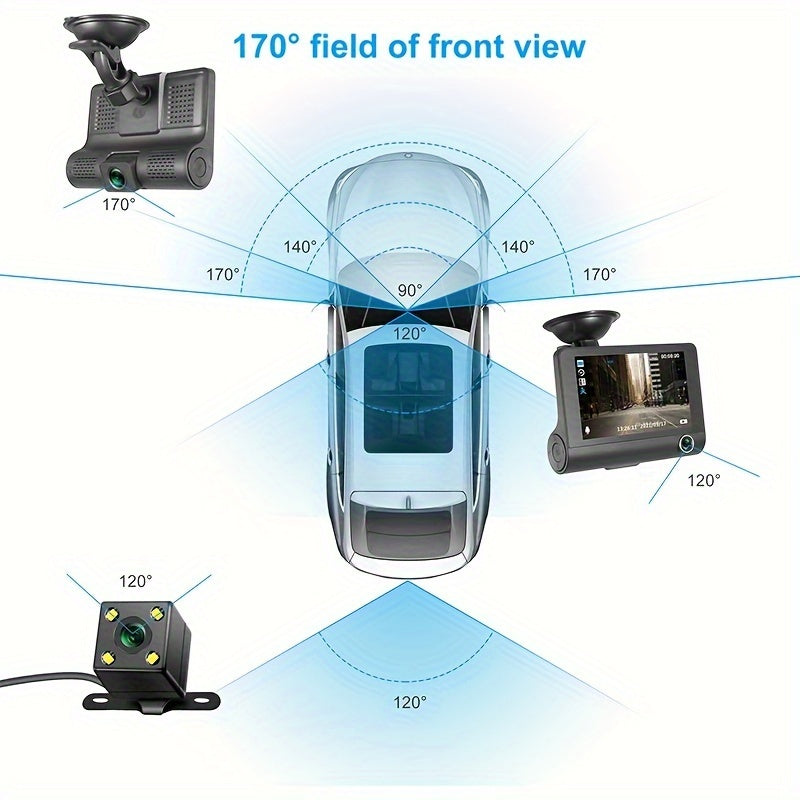 1080P Three Camera Recorder - On-Dash Cameras with Night Vision, Car DVR for Safe Driving