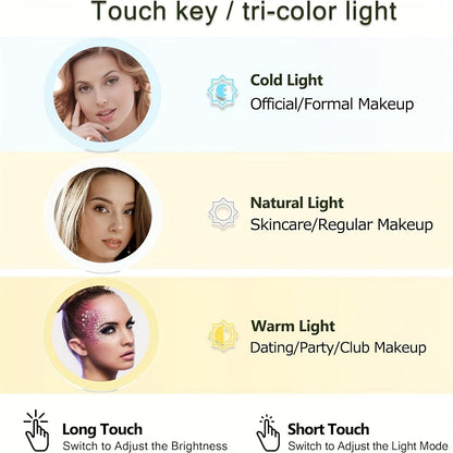 20X/1X Double-Sided Illuminated Tabletop Magnifying Mirror - Adjustable Folding Handle, Cosmetic Mirror for Makeup, Travel, Tweezing, Blackhead Removal - Compact, Portable, Energy-Efficient