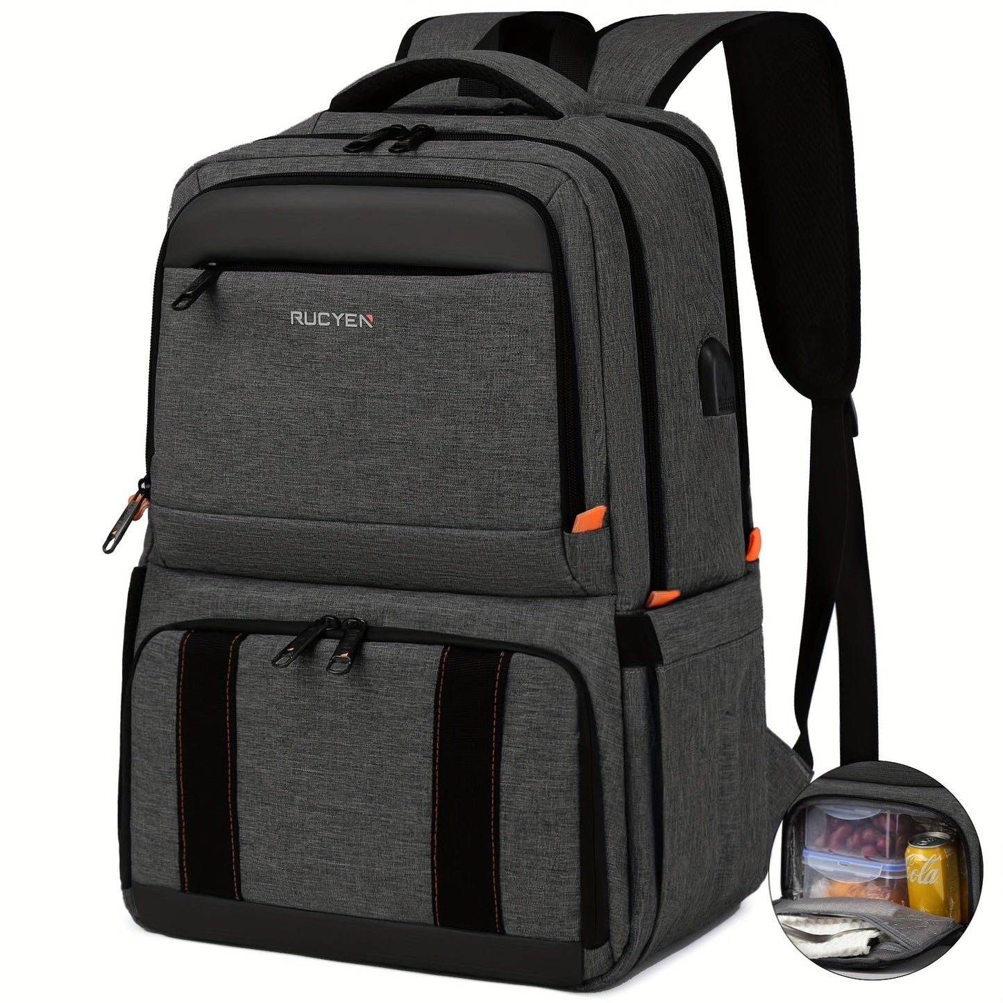 RUCYEN Insulated Lunch Backpack - Cooler Lunch Box for Men & Women, 15.6" RFID Blocking Laptop Backpack with USB Port for Work, Travel, Picnics and Hiking
