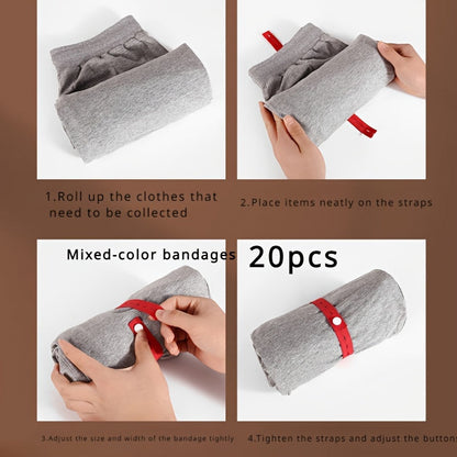 20pcs Elastic Storage Bands – Adjustable, Stretchable Buckle for Travel, Clothing, Drawers & Wardrobe Sorting, Space Saving