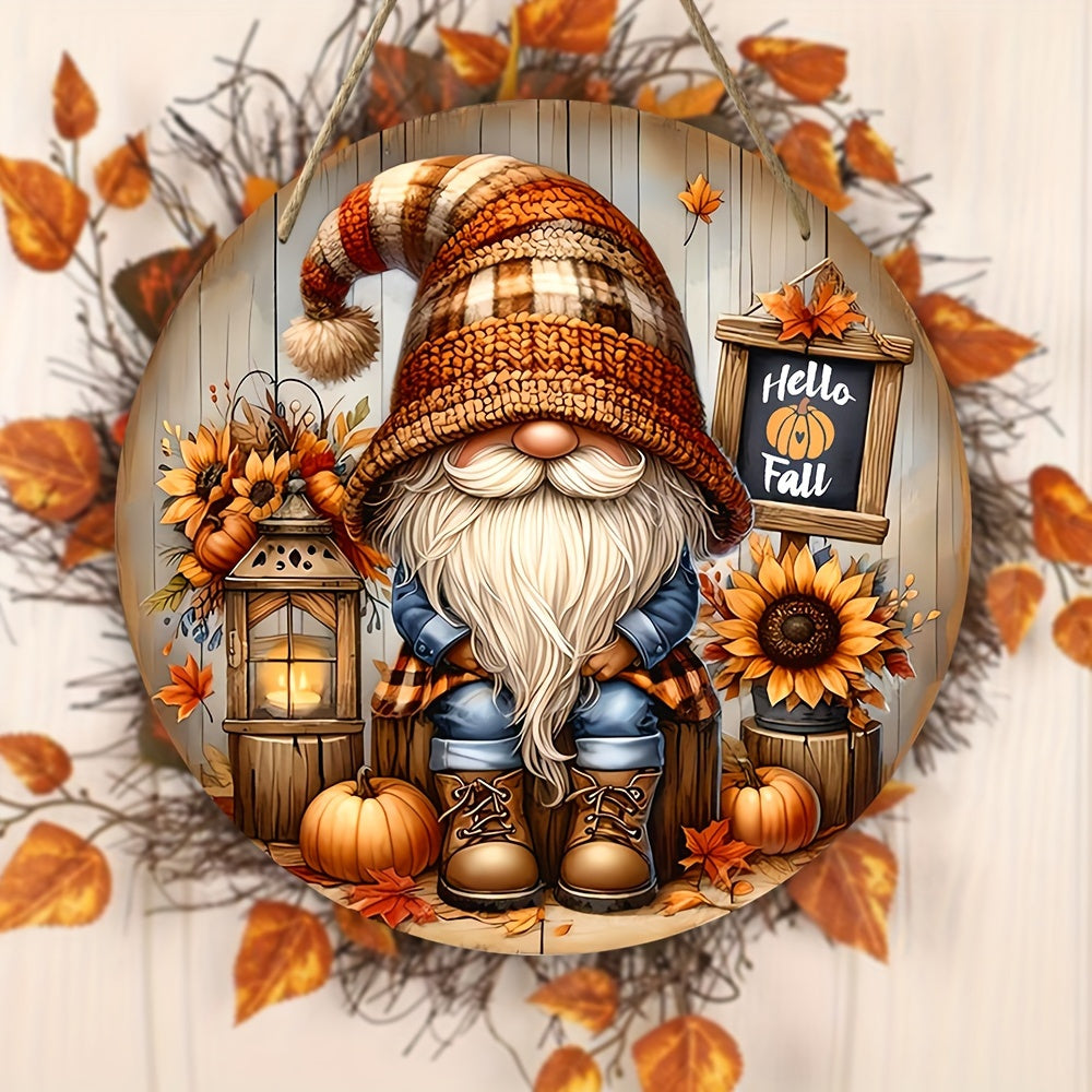 Festive Gnome Hello Fall Sign - 7.9"x7.9" Multi-Purpose Wall Hanging in English - Ideal for Home, Garden, Kitchen, Bar, or Porch Decor