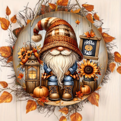 Festive Gnome Hello Fall Sign - 7.9"x7.9" Multi-Purpose Wall Hanging in English - Ideal for Home, Garden, Kitchen, Bar, or Porch Decor