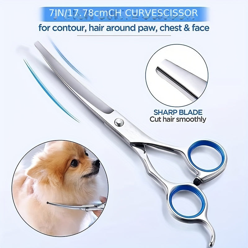 Dog Grooming Scissors Kit - Professional Pet Cleaning & Grooming Set with Safety Round Tip Stainless Steel Shears for Dogs & Cats