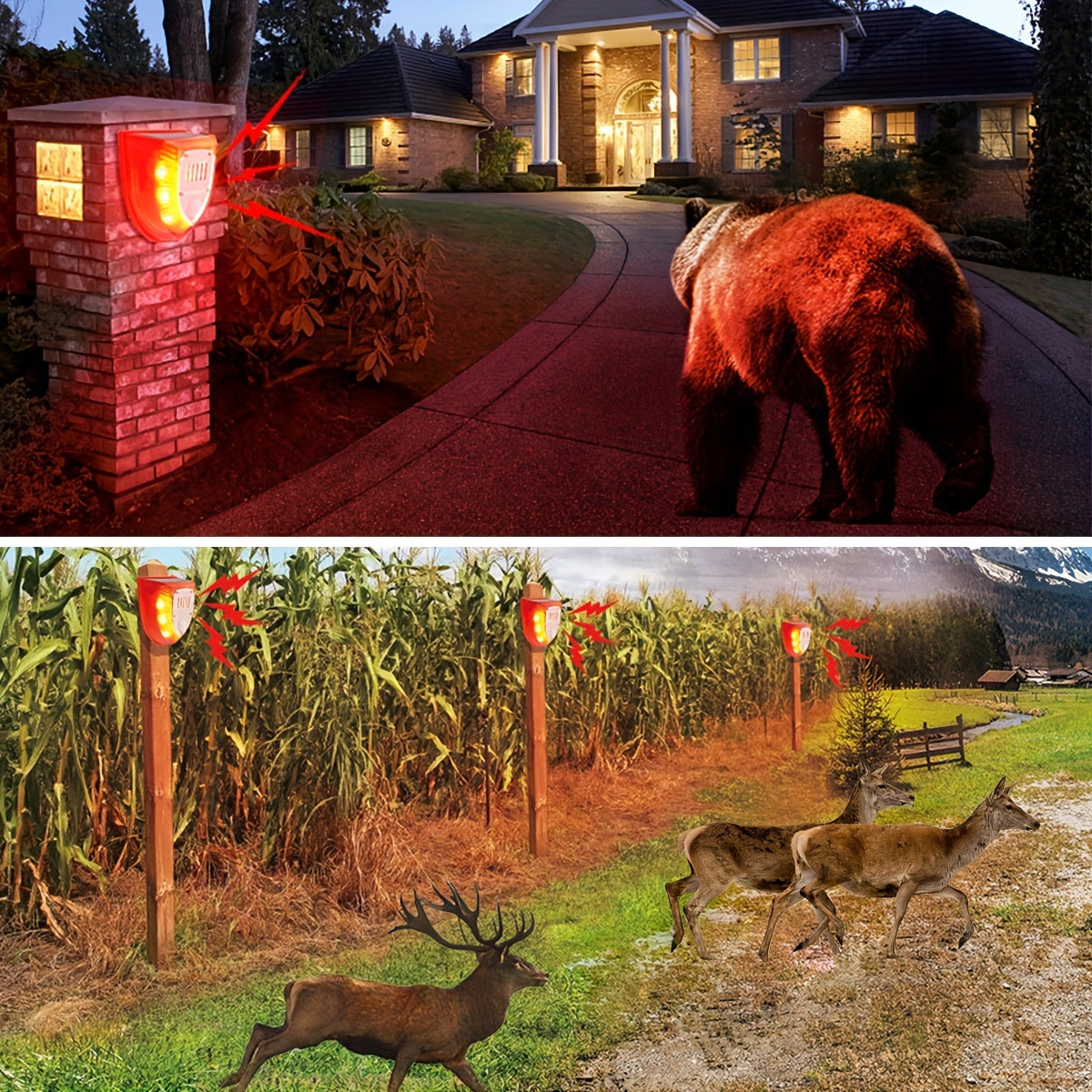 Advanced Solar-Powered Security Alarm Light - 129dB Gunshot & Dog Barking Sounds, Strobe Light with Motion Sensor | Outdoor Warning Lamp for Farm, Barn, Villa, Yard | Durable, Weather-Resistant, Energy-Efficient