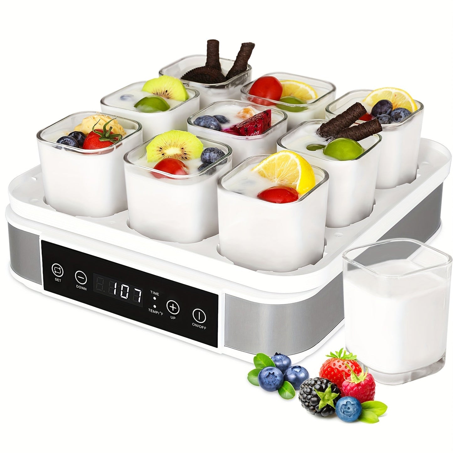 9 Cup Automatic Greek Yogurt Maker - Temperature and Time Control, Glass Jars for Easy Cleaning, Perfect for Homemade Yogurt and Healthy Snacks