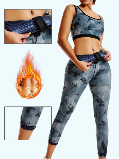 Women's Sauna Suit Set – Half-Back Vest and Long Pants for Sweat-Shaping, Silver-Coated Buttons, 2-Piece Yoga Fitness Outfit