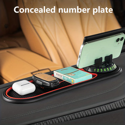Universal Fit PVC Anti-Slip Mat for Cars - Novelty Patterned Dashboard Grip Pad with Concealed Number Plate Feature, Multi-Functional Non-Slip Mat for Phones and Accessories