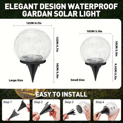 2pc Garden Light Set – Cracked Solar Glass Globe LED, Waterproof Outdoor Decorative Lights for Patio, Lawn, and Garden